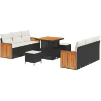 vidaXL Ensemble de canapés de jardin , 11 pièces, 8 places, noir et crème