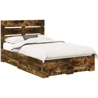 vidaXL : Structure de lit avec tête de lit en bois imitation chêne fumé, dimensions 135 x 190 cm