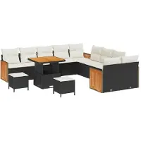 vidaXL Ensemble de canapés de jardin , 17 pièces, couleur noire et crème, capacité pour 10 personnes