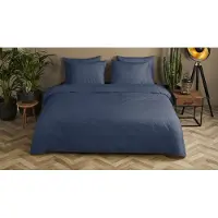 Hip Enveloppe de couette "uni dessin" - Bleu - (240x200/220 cm) - Satin de coton