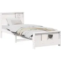 vidaXL Cadre de lit avec étagère, blanc, 90 x 200 cm, en bois massif de pin