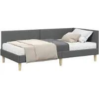 vidaXL Structure de lit à angle avec matelas, autres, 2 pièces, gris, tissu