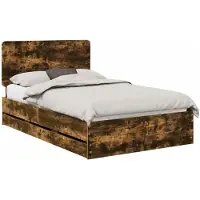 vidaXL Cadre de lit Chêne fumé 135 x 190 cm Bois d'ingénierie