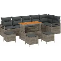 vidaXL Ensemble de salon de jardin, 10 pièces, 9 places, gris