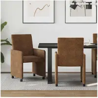 vidaXL - 2 chaises de salle à manger avec roulettes, revêtues en similicuir, couleur marron