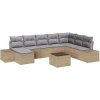 vidaXL Ensemble de salon de jardin , 8 pièces, en résine tressée beige et gris clair