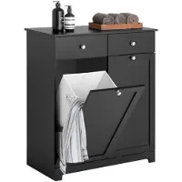 SoBuy Armoire de toilette BZR33-SCH - 2 tiroirs et 2 paniers à linge basculants - 78 x 91 x 38 cm - Noir