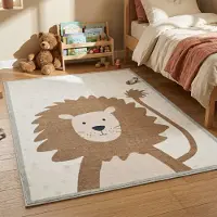Little Olly Tapis lavable pour enfant - Simba Lion Marron | 120x170 cm | Rectangulaire | Pile courte