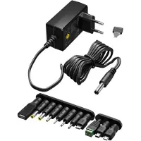 Goobay 74436 Adaptateur secteur universel (5 V - 15 V, max. 36 W / 2,4 A), noir, 1.8 m - incl. 11 adaptateurs : 7 adaptateurs DC plus USB-C, USB-A, USB Mini-B, Micro-USB et prise à visser