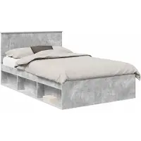vidaXL Cadre de lit avec tête de lit Béton Gris 135 x 190 cm Bois composite