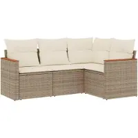 vidaXL Ensemble de salon de jardin 4 pièces avec coussins Beige Poly Rattan
