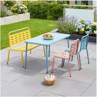 Casa.pro Ensemble de salon pour enfants 'Etroubles' 4 pièces table d'enfant avec 2 chaises et 1 banc acier Multicolore