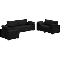 vidaXL Ensemble de canapé 3 pièces avec coussins en tissu noir