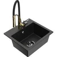 Mexen Évier en granit Milo 1 bac avec mélangeur Aster, noir/argent métallisé (6505-73-73450-57-B)