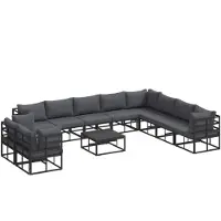 vidaXL Ensemble de canapés de jardin , 11 pièces, noir, aluminium