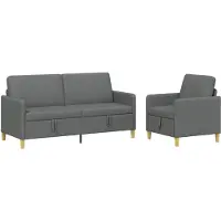vidaXL Ensemble de canapés avec rangement, 2 pièces, polyester gris foncé