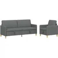 vidaXL Ensemble de canapés avec rangement, 2 pièces, polyester gris foncé