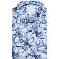 Blue industry Chemise Manches Courtes en Lin Imprimée Bleu