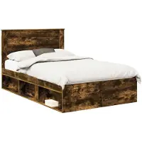 vidaXL Cadre de lit avec tiroir Chêne fumé 135 x 190 cm Pin massif