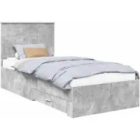 vidaXL Cadre de lit avec tête de lit Béton Gris 90 x 190 cm Bois composite