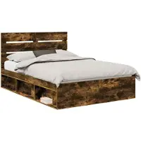 vidaXL Cadre de lit Chêne fumé 140 x 190 cm Pin massif