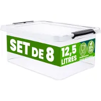 Deuba Lot de 8 boîtes de rangement Transparent 39x29x17cm 12,5L empilable
