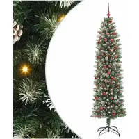 vidaXL Arbre de Noël artificiel slim avec 300 LED Vert et blanc 210 cm