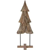vidaXL Sapin de Noël avec support Marron 120 cm Bois de teck solide