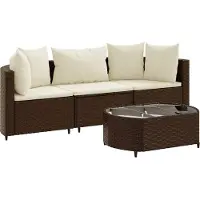 vidaXL Ensemble de salon de jardin 4 pièces avec coussins Marron Poly Rattan
