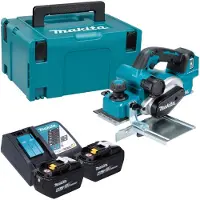 Makita Rabot sans fil DKP 181 Z 18 V 82 mm sans balais + 2 batteries 9,0 Ah + chargeur + Makpac