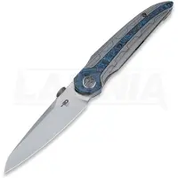 Bestech Couteau pliant Prydwen - Beadblast + Satin - Blue Marble CF