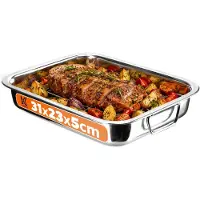 Kadax plat à rôtir avec grille "Motte", poêle à frire en acier inoxydable, avec insert, plats à four, 30 cm, argent