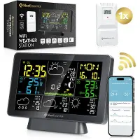 MostEssential Station Météo Wifi Edition - Station météo sans fil avec capteur extérieur - Hygromètre - Intérieur et extérieur - Portée de 150 mètres - Application incluse - Noir - 1 capteur