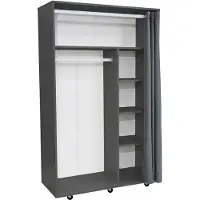 VCM Armoire sur roulettes H. 175 x L. 101 x P. 51 cm avec penderie, étagères et rideau, armoire mobile - Ostila