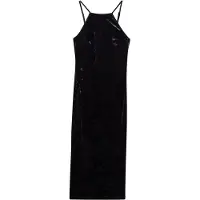 Superdry pour femme. W8011985A Robe midi en velours avec dos en dentelle (S), Casuel, Fête, Violet, Polyester, Sans manches / bretelles