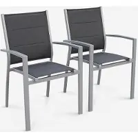 Sweeek Lot De 2 Fauteuils - Chicago / Odenton - En Aluminium Gris Et Textilène Gris Foncé. Empilables