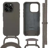 IMoshion Coque arrière Color avec cordon amovible et MagSafe pour Apple iPhone 16 Pro - Black Coffee