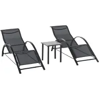 Outsunny Lot de 2 bains de soleil chaise longue design contemporain table basse plateau verre trempšŠ mšŠtal šŠpoxy textilššne noir