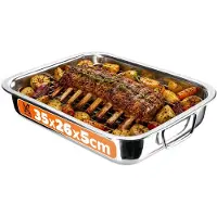 Kadax plat à rôtir avec grille "Motte", poêle à frire en acier inoxydable, avec insert, plats à four, 35 cm, argent