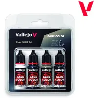Acrylicos Vallejo Vallejo Game Color Set de Peinture Acrylique Argent NMM (Silver NMM Set). Kit de 4 Couleurs Finition Mate en Flacons de 18 ml avec Compte-Gouttes pour Figurines Fantasy et Wargames