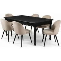 Ebuy24 Amaretta ensemble pour salle à manger table noir 6 chaises velours côtelé beige.