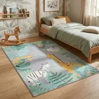 Little Olly Tapis enfant - Jungle Giraffe Multicolore | 80x150 cm | Rectangulaire | Pile courte