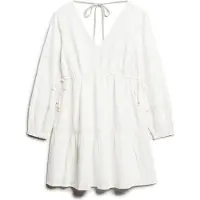 Superdry Dames Blanc Robe Courte A Manches Longues et Volants Ibiza, Taille: 40