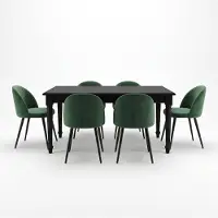 Ebuy24 Amaretta ensemble pour salle à manger table noir 6 chaises velours vert.