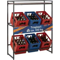 Relaxdays Étagère à caisses de boissons , 6 caisses, L x l x h : 117 x 104 x 32 cm, tablette, support industriel pour caisses de boissons, marron/noir