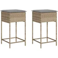 vidaXL Tabouret de bar de jardin avec coussin 2 pcs. Beige Poly Rattan
