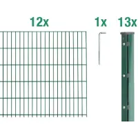 Alberts 674366 Clôture en treillis double comme set complet de clôture de 22 pièces, galvanisé à chaud, hauteur 123 cm, longueur 20 m