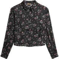 Superdry Femme Chemisier Imprimé Transparent Scintillant Noir Taille: 40