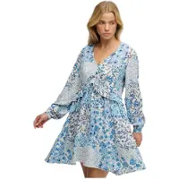Superdry Femme Robe Courte à Volants Superposés Bleu Taille: 42