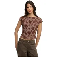 Superdry Flocked Mesh Short Sleeve Top Marron S Femme